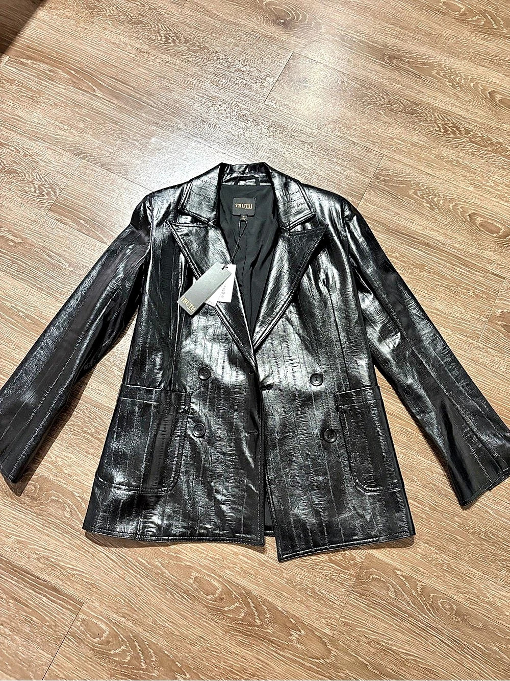 TRUTH Faux Leather Double-Breasted Jacket Size Small NWT
